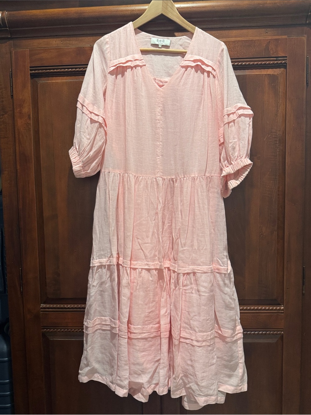 Sea New York Pale Pink V-Neck Tiered Blouse